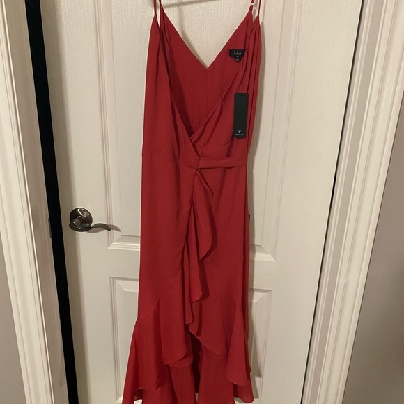 Lulu’s Coral Wrap Dress - Picture 2 of 2